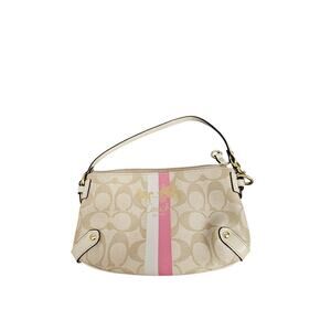 Coach Signature Stripe Small Hobo Shoulder Bag Beige Pink Canvas